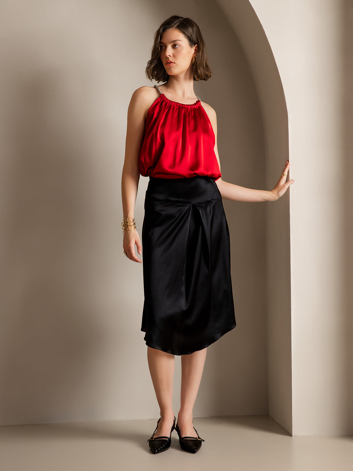 [Black] SilkSilky  19Momme Silk Skirt 006