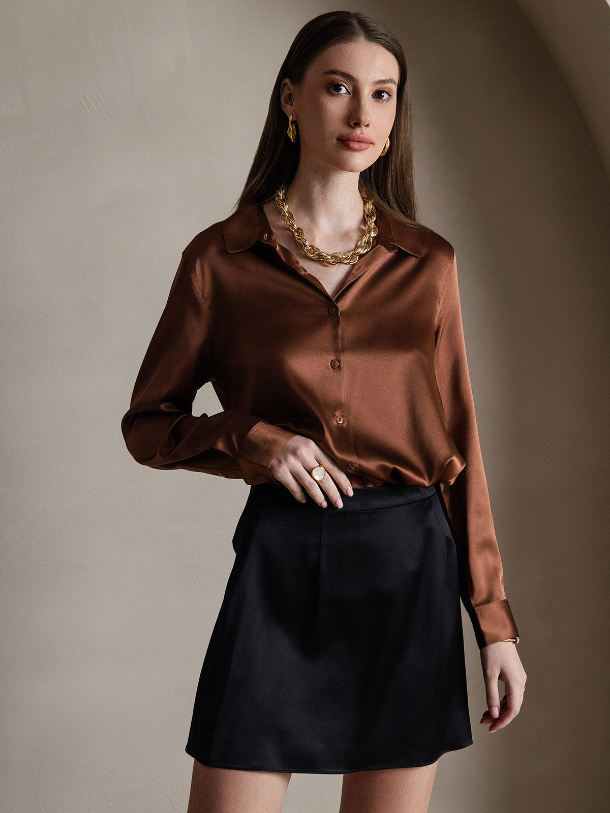 [Black] SilkSilky 19Momme Silk Skirt 007