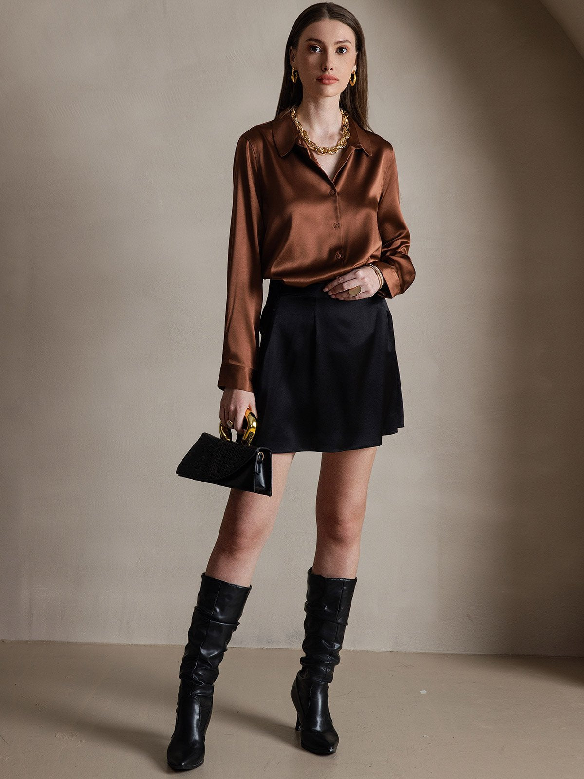 [Black] SilkSilky 19Momme Silk Skirt 008