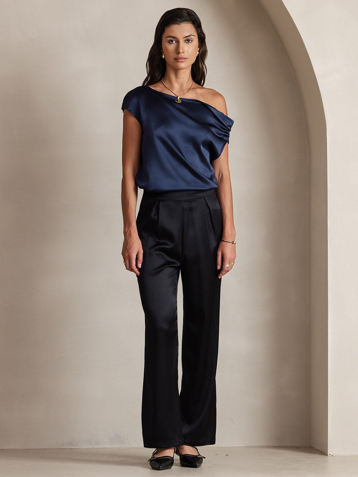 [Black] SilkSilky 19Momme Silk Womens Pants 001