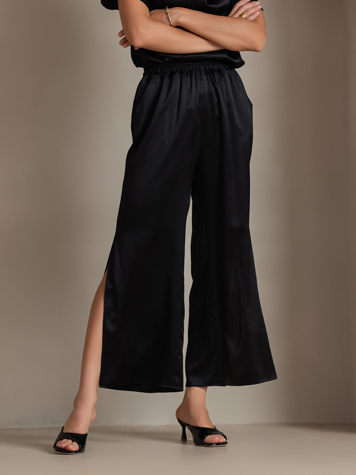 [Black] SilkSilky 19Momme Silk Womens Pants 001