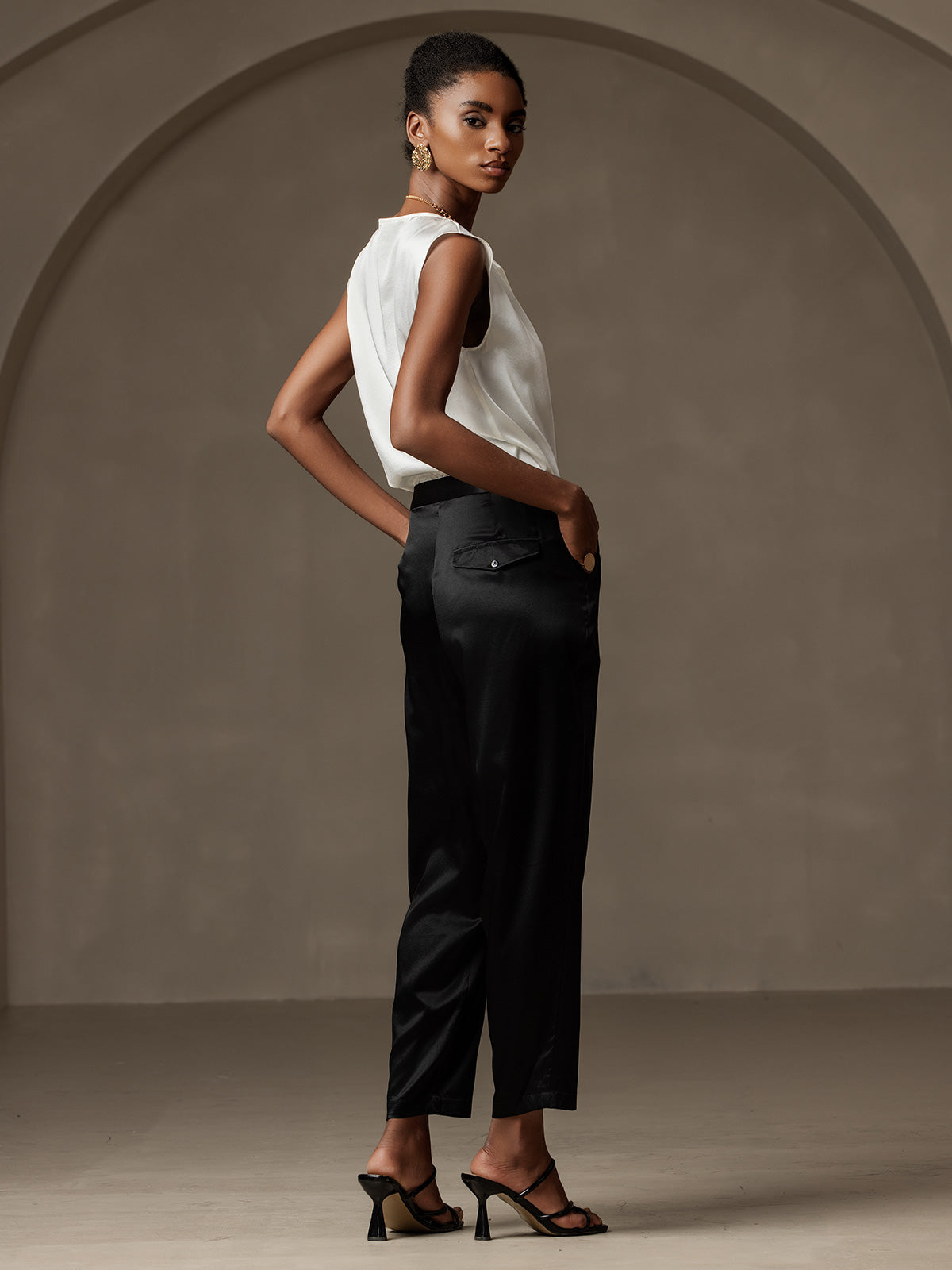 [Black] SilkSilky 19Momme Silk Womens Pants 002