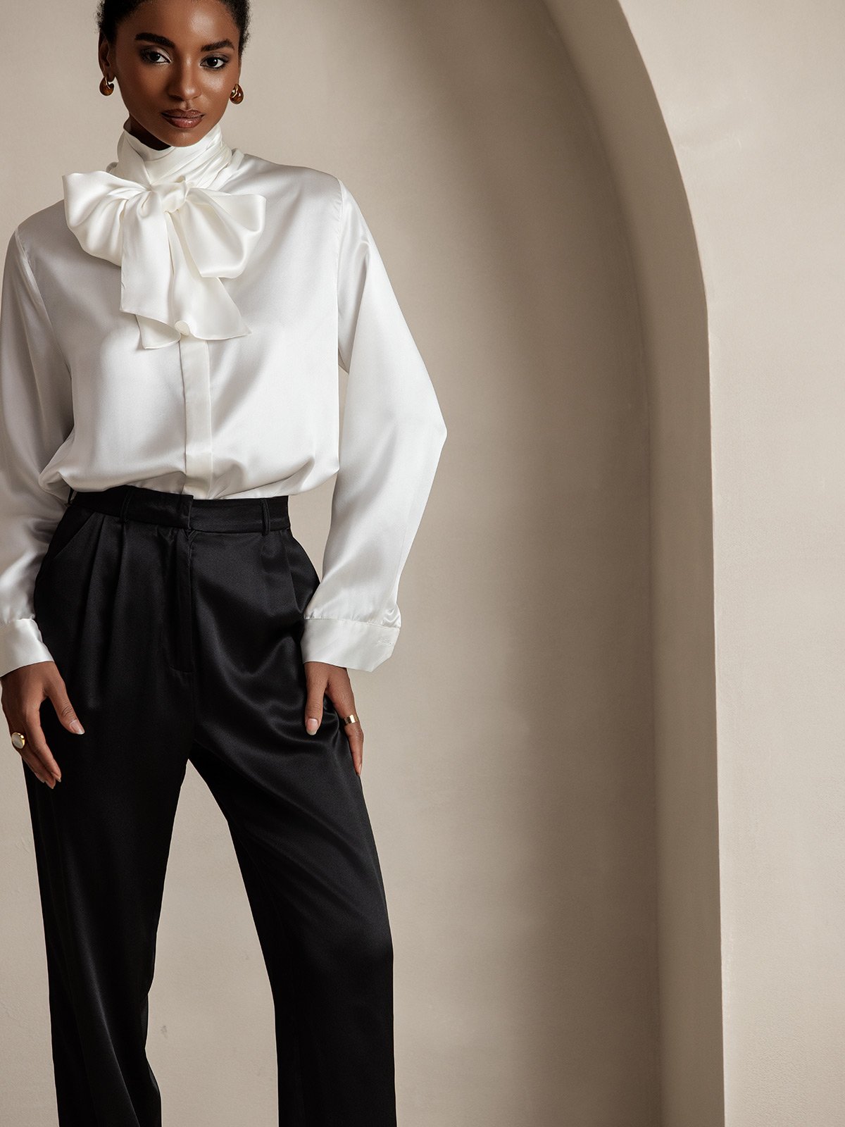 [Black] SilkSilky 19Momme Silk Womens Pants 003