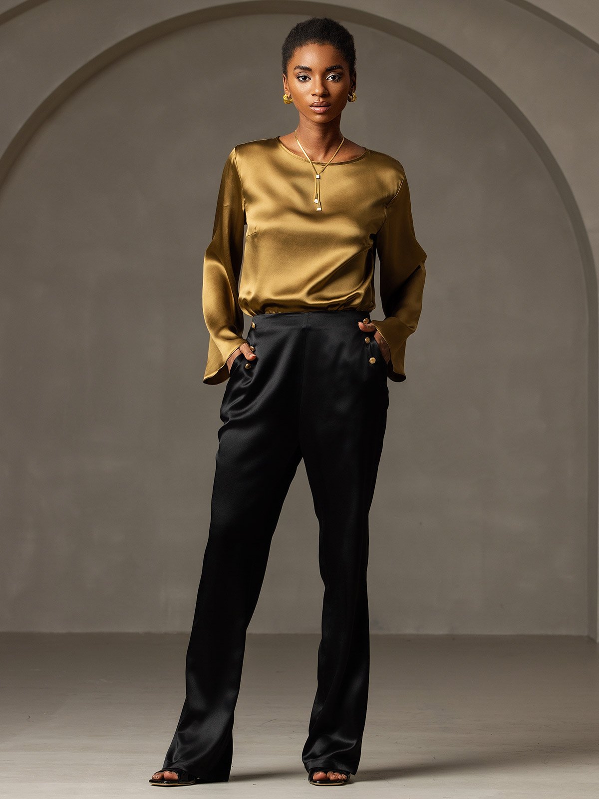 [Black] SilkSilky 19Momme Silk Womens Pants 003
