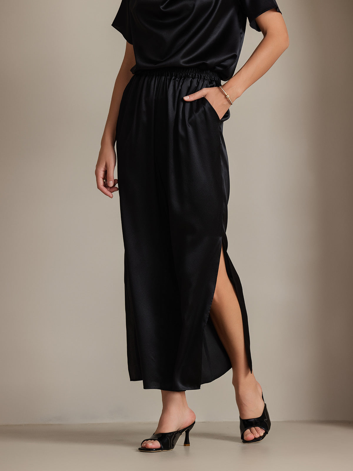 [Black] SilkSilky 19Momme Silk Womens Pants 003