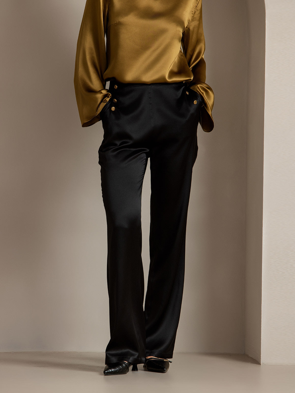 [Black] SilkSilky 19Momme Silk Womens Pants 004