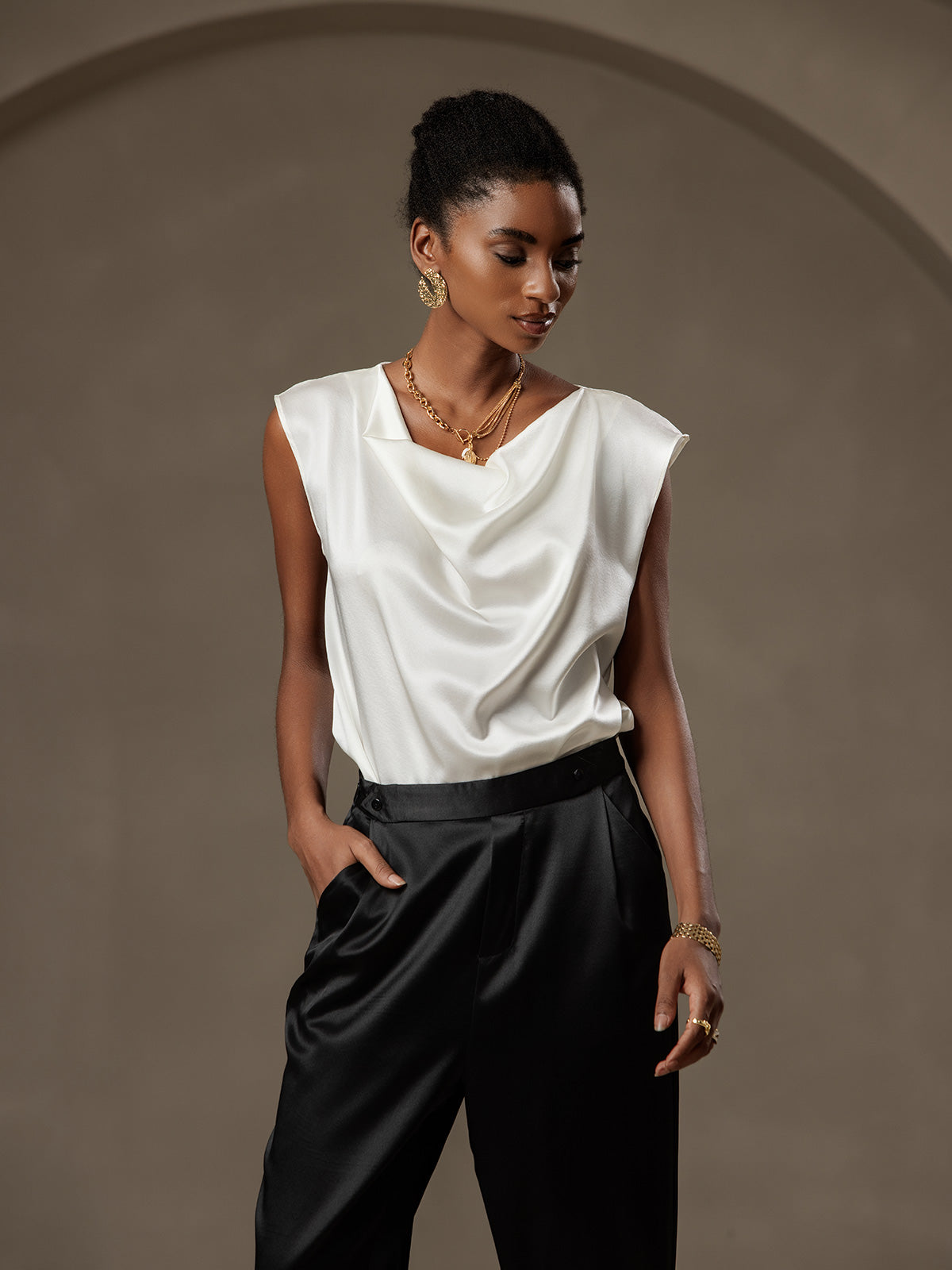 [Black] SilkSilky 19Momme Silk Womens Pants 004