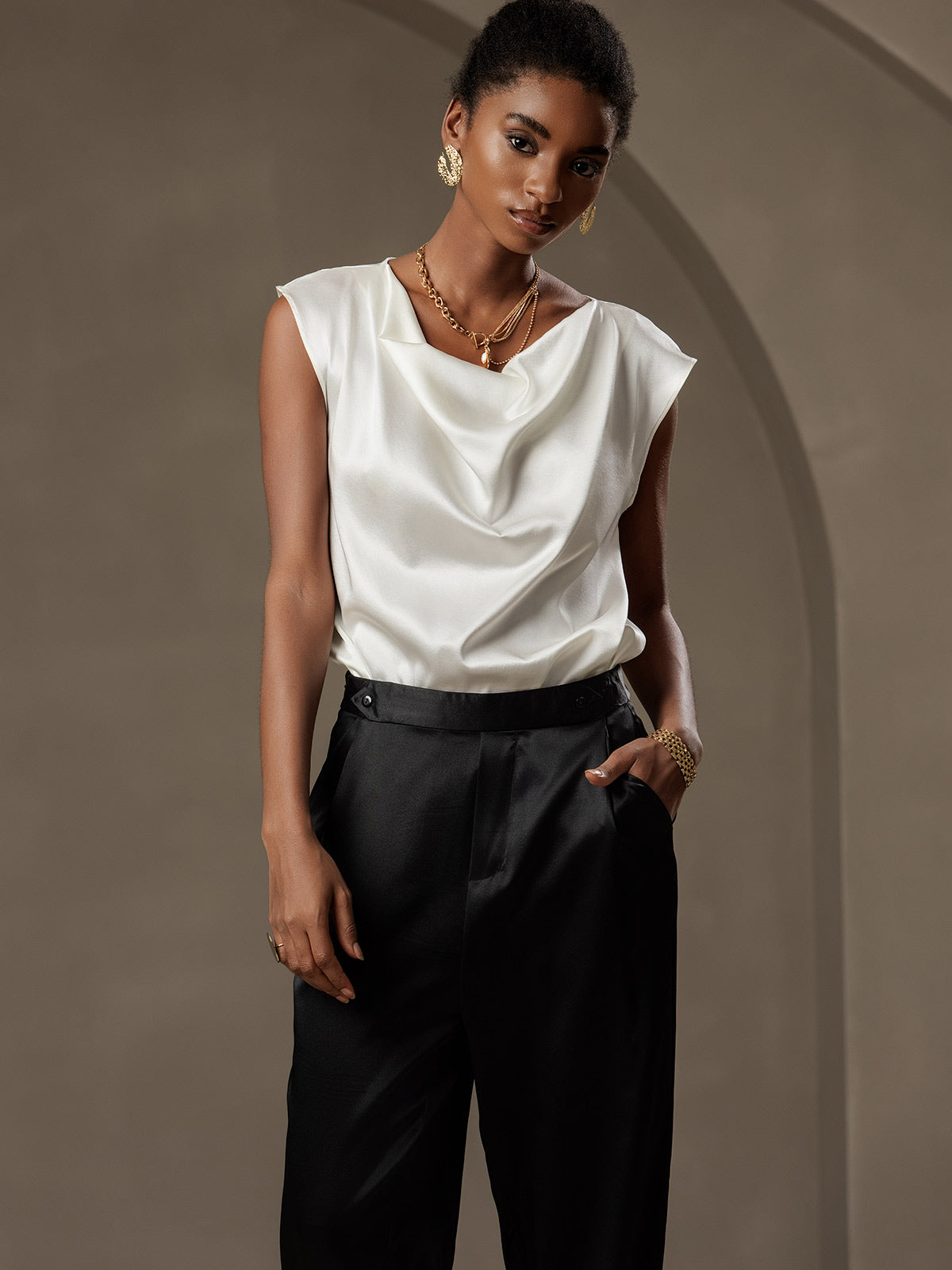 [Black] SilkSilky 19Momme Silk Womens Pants 005
