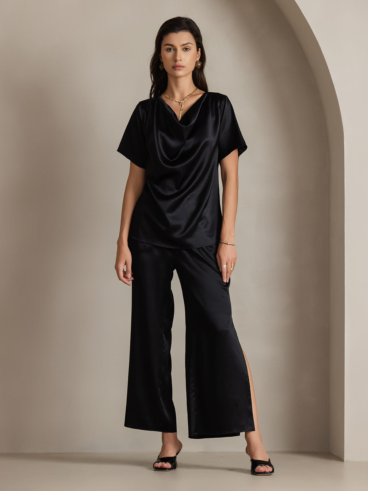 [Black] SilkSilky 19Momme Silk Womens Pants 005
