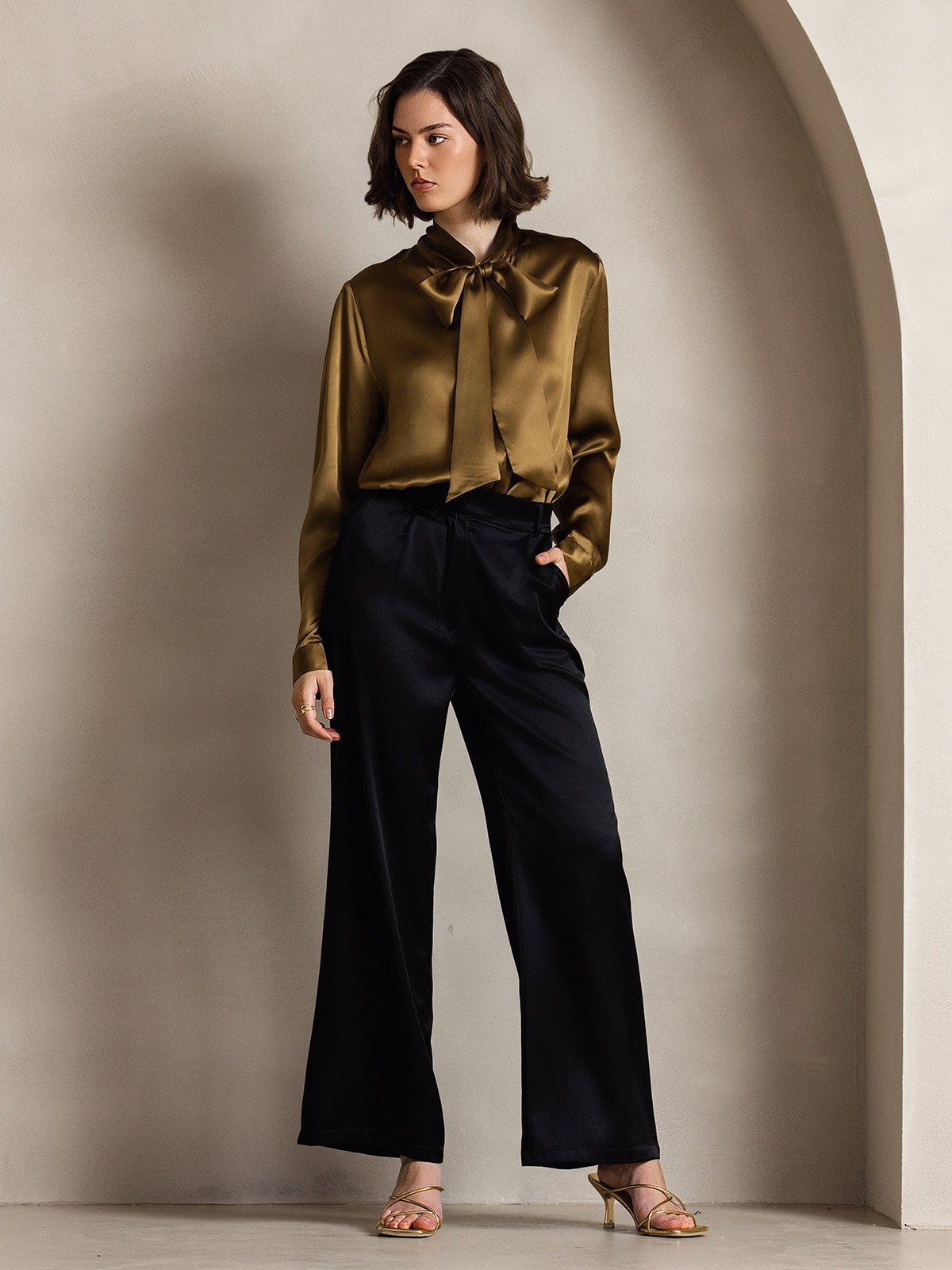 [Black] SilkSilky 19Momme Silk Womens Pants 006
