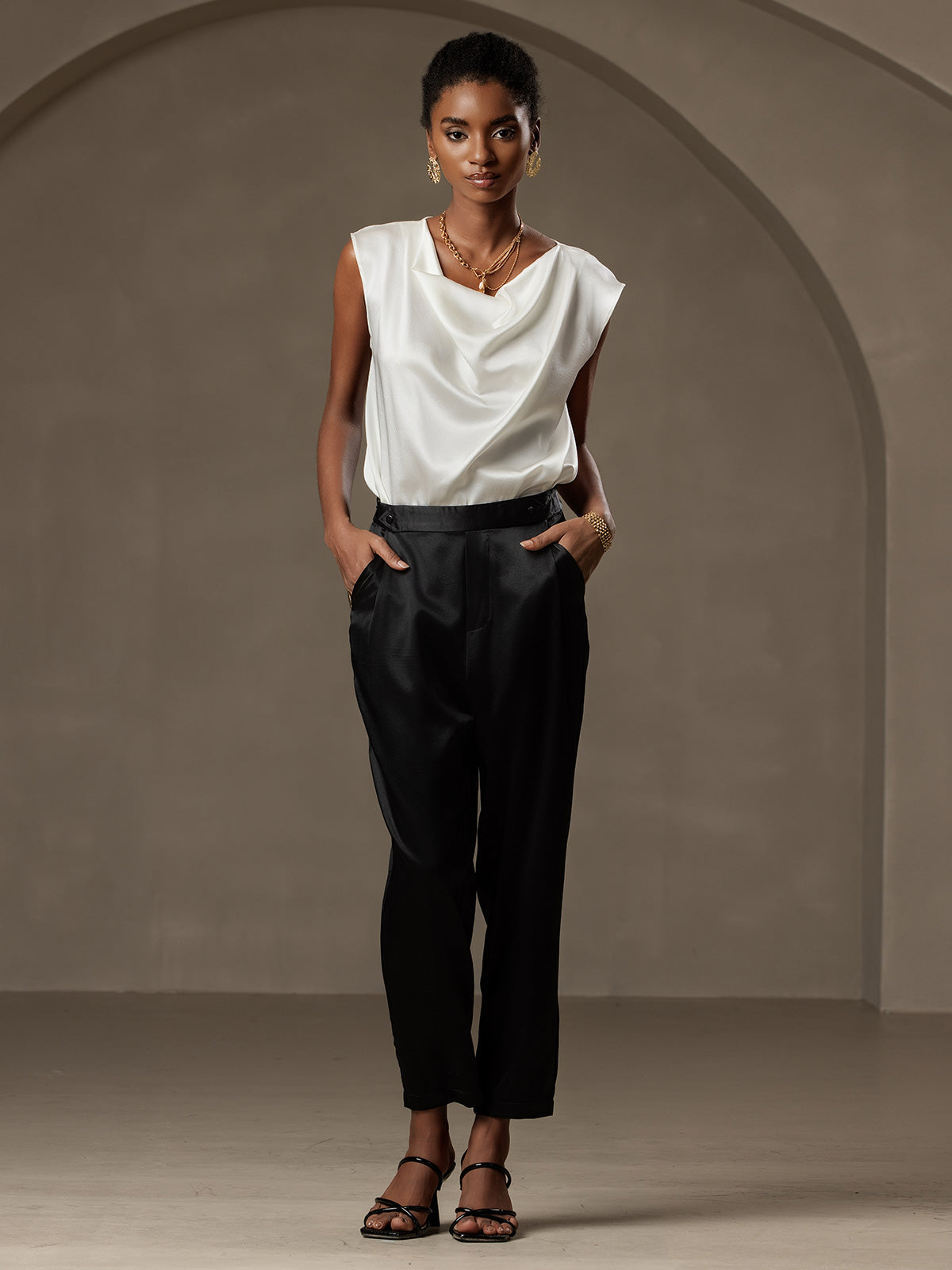 [Black] SilkSilky 19Momme Silk Womens Pants 006