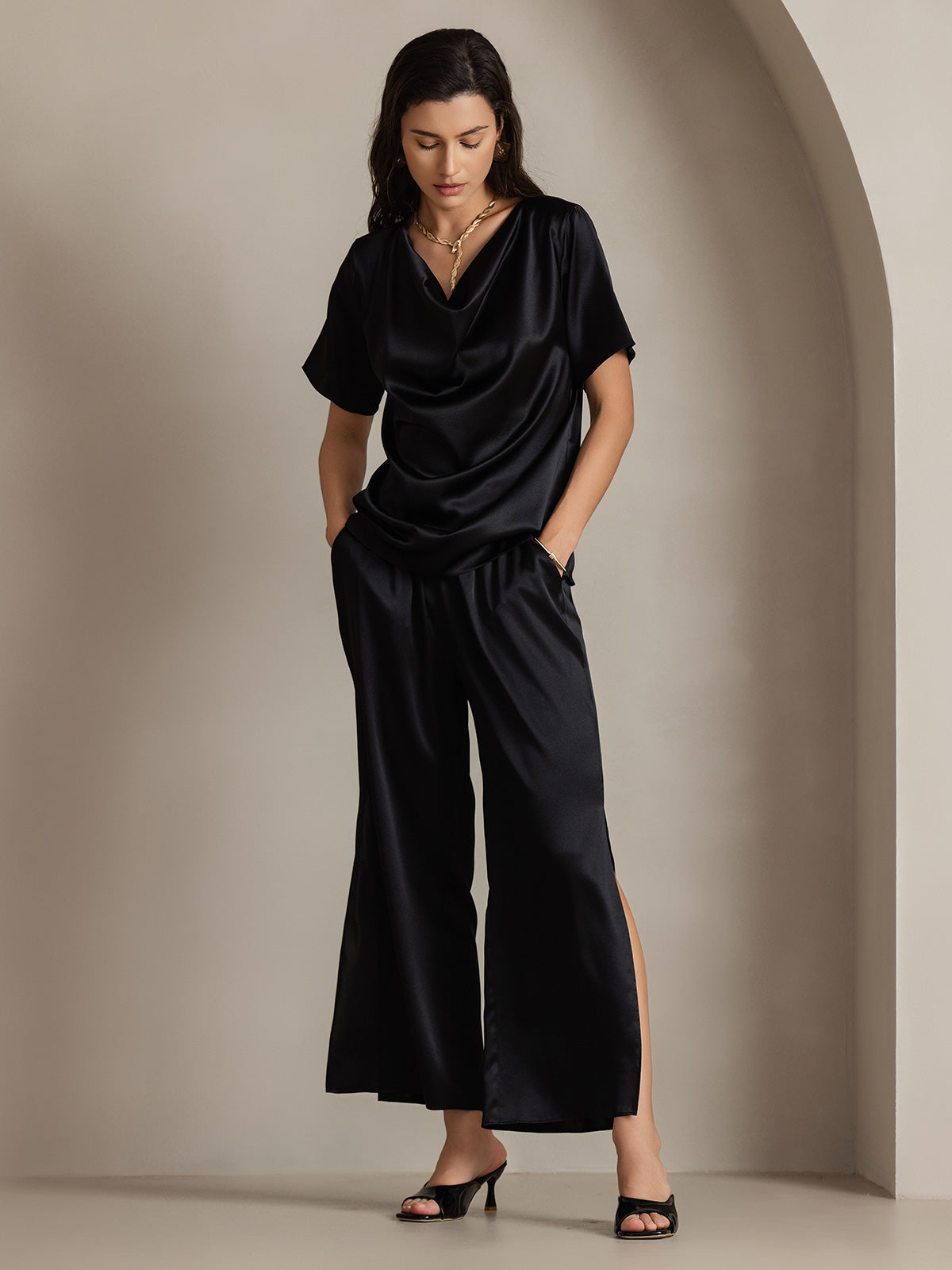 [Black] SilkSilky 19Momme Silk Womens Pants 006