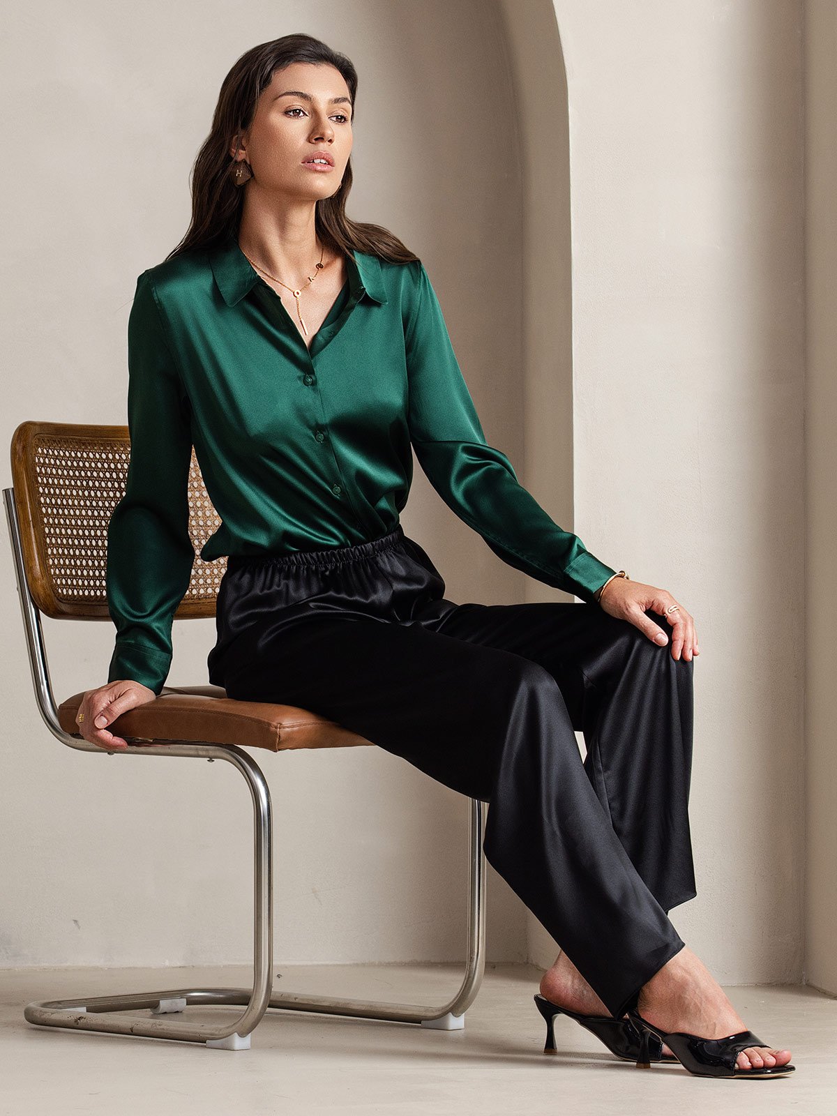 [Black] SilkSilky 19Momme Silk Womens Pants 006