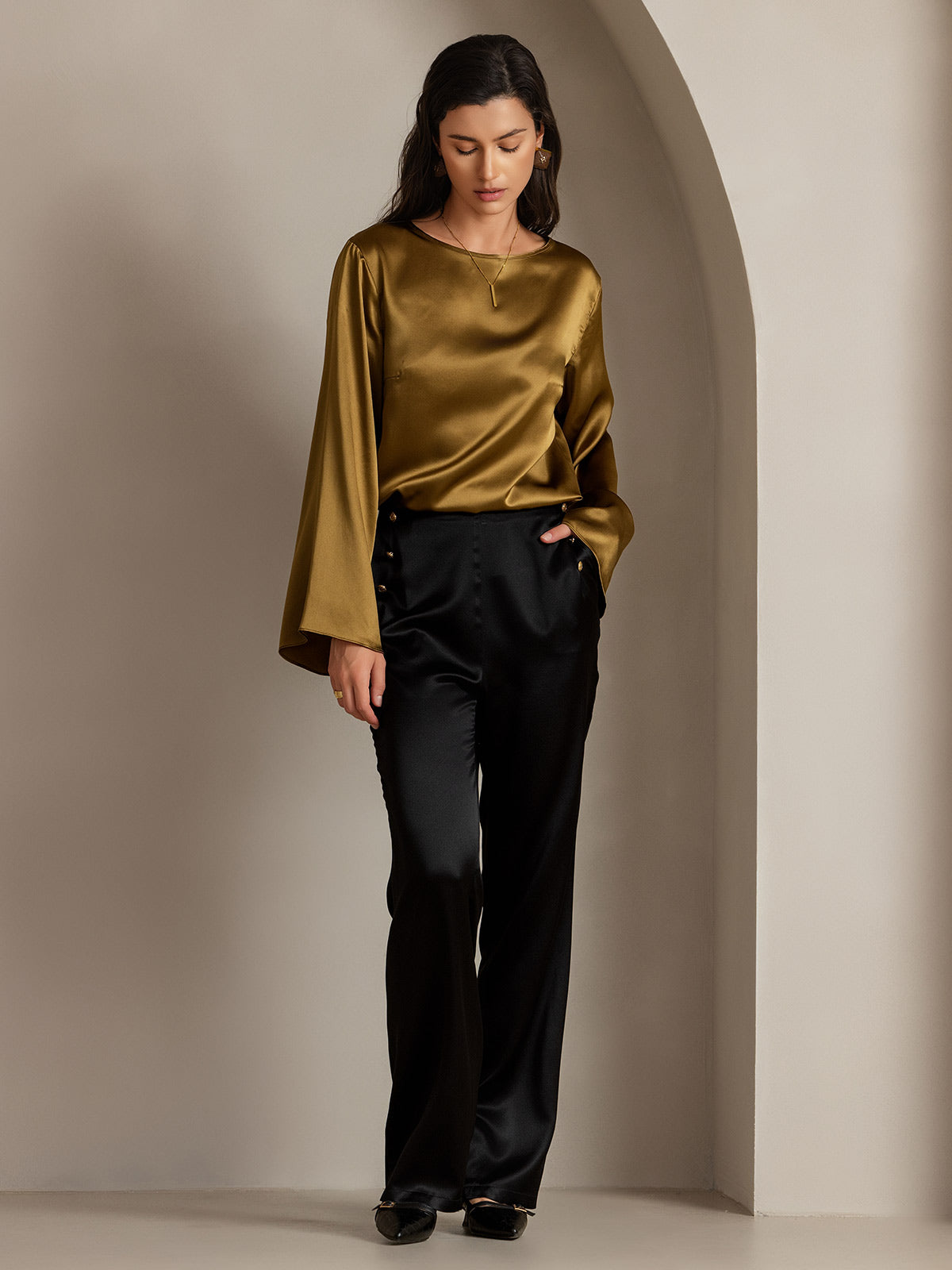 [Black] SilkSilky 19Momme Silk Womens Pants 007