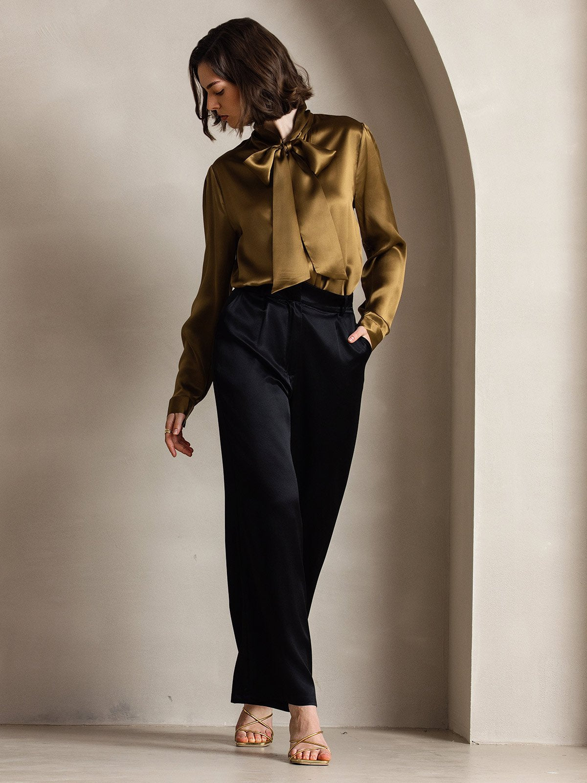 [Black] SilkSilky 19Momme Silk Womens Pants 007