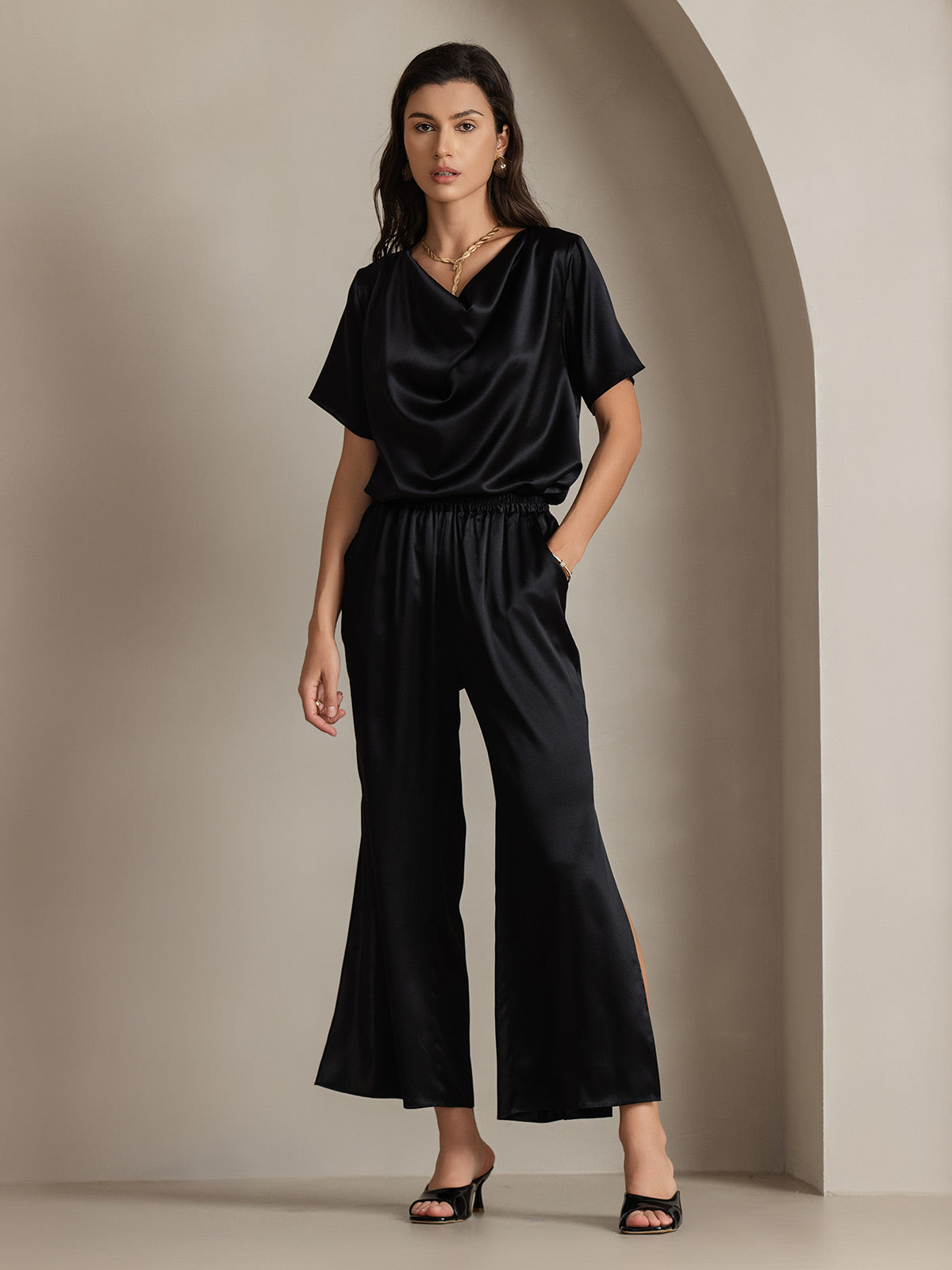 [Black] SilkSilky 19Momme Silk Womens Pants 007