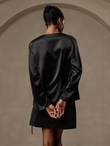 [Black] SilkSilky  19Momme Stretch Silk Charmeuse Long Sleeve Women's Outerwear 002