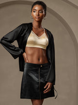 [Black] SilkSilky  19Momme Stretch Silk Charmeuse Long Sleeve Women's Outerwear 003