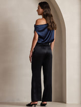 [Black] SilkSilky  19Momme Stretch Silk Charmeuse Women's Pants 002