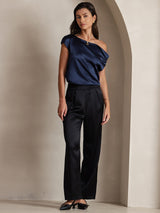 [Black] SilkSilky  19Momme Stretch Silk Charmeuse Women's Pants 005