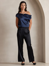 [Black] SilkSilky  19Momme Stretch Silk Charmeuse Women's Pants 008