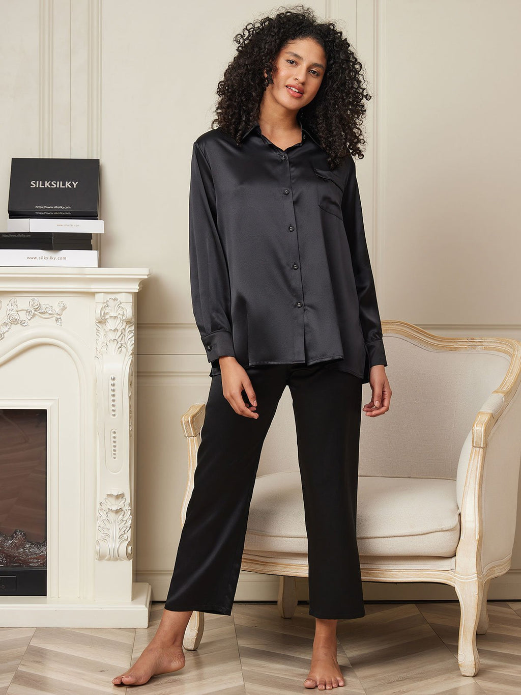 Clearance 22Momme Pure Silk Casual Long Sleeve Pajamas Set