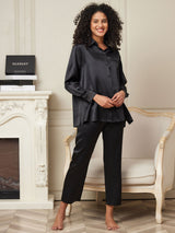 [Black] SilkSilky  22Momme Long Sleeve Women's Pajamas 003