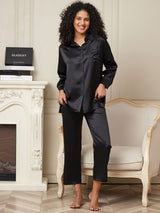 [Black] SilkSilky  22Momme Long Sleeve Women's Pajamas 004