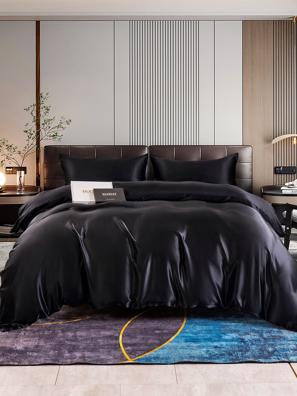 [Black] SilkSilky 22Momme Pure Silk Bedding Set 001