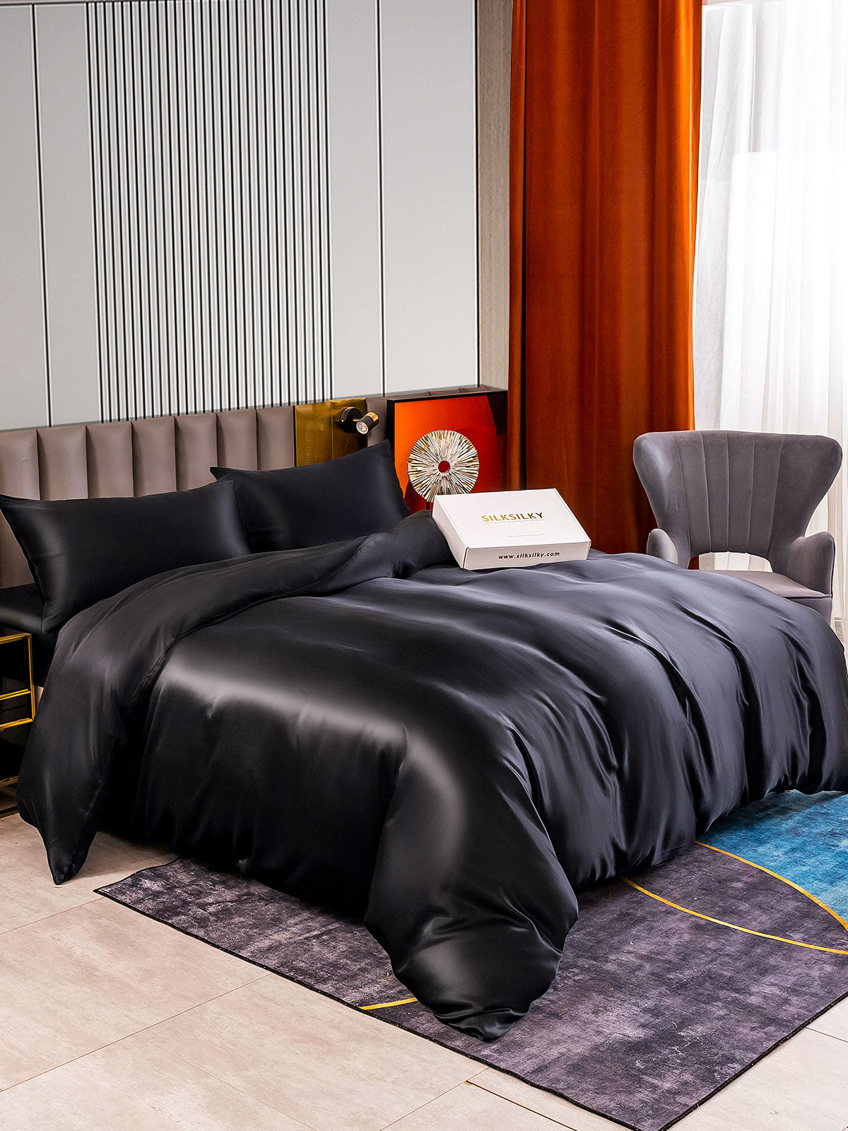 [Black] SilkSilky 22Momme Pure Silk Bedding Set 002