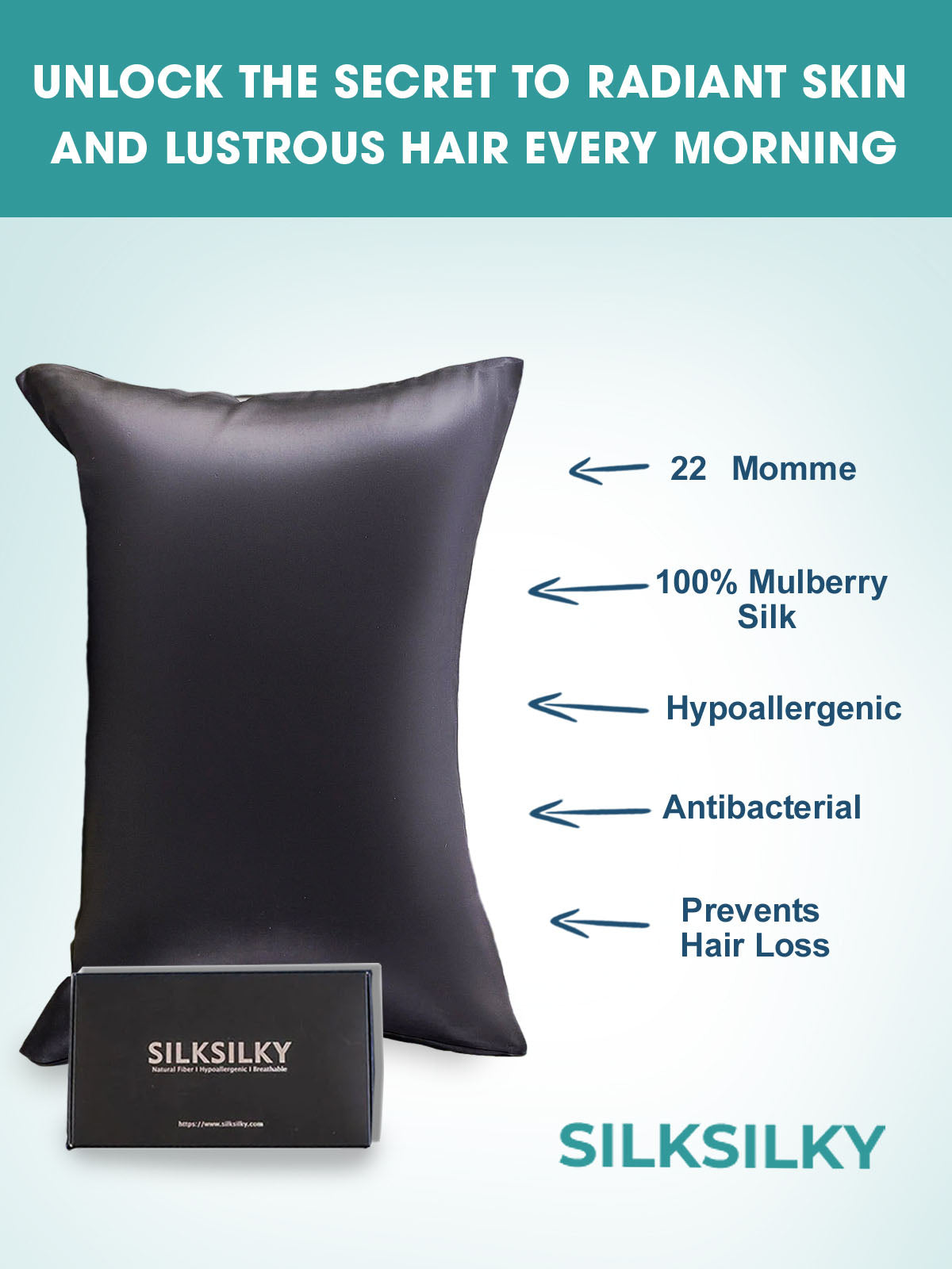 [Black] SilkSilky 22Momme Pure Silk Pillowcase 002