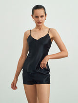 [Black] SilkSilky  22Momme Spaghetti Strap V Neck Camisole Set 003