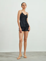 [Black] SilkSilky  22Momme Spaghetti Strap V Neck Camisole Set 006