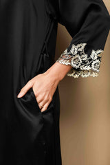 [Black] SilkSilky  3/4 Sleeve V Neck Nightgown&Robe Set 009