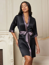 [Black] SilkSilky  Half Sleeve Women's Robe 006