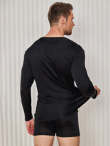 [Black] SilkSilky  Long Sleeve V Neck Men's T-Shirt 002