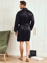 [Black] SilkSilky Pure Silk 3/4 Sleeve Mens Robe 002
