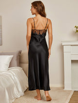[Black] SilkSilky Pure Silk Deep V Neck Nightgown 002