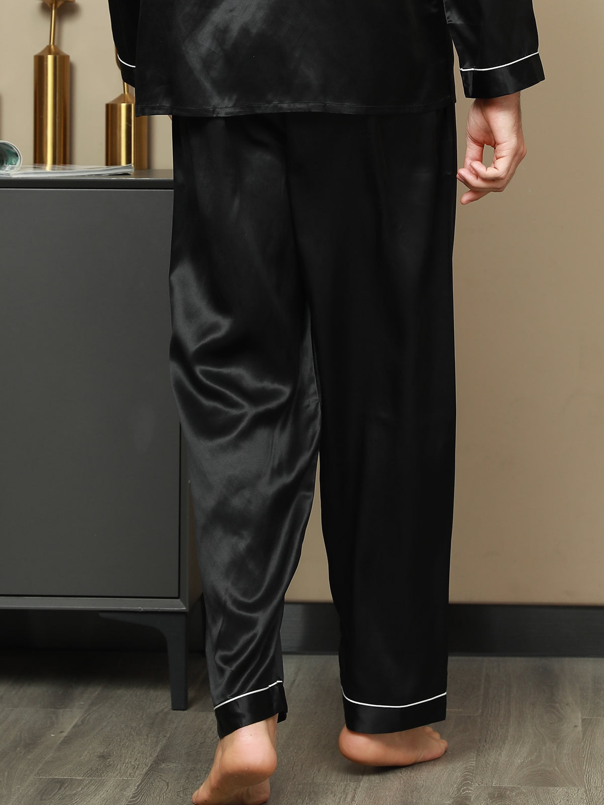 [Black] SilkSilky Pure Silk Mens Sleep Bottoms 002