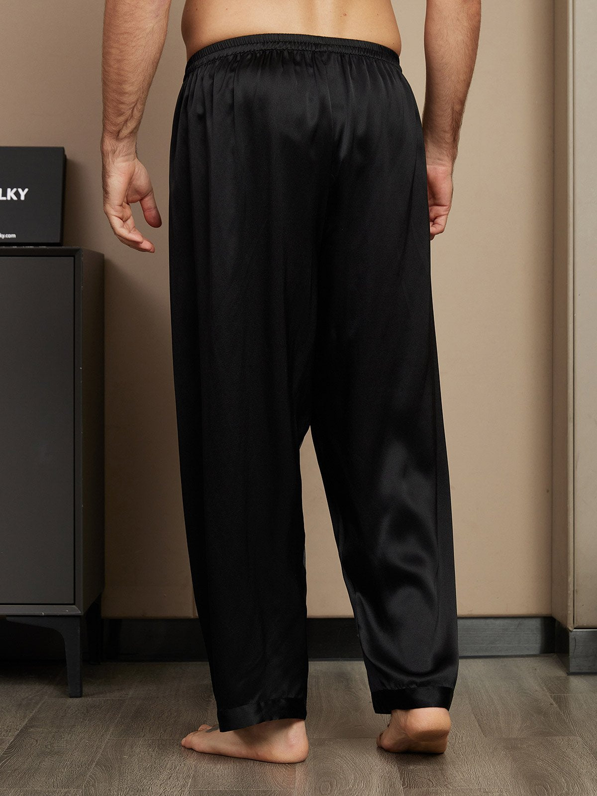 [Black] SilkSilky Pure Silk Mens Sleep Bottoms 002