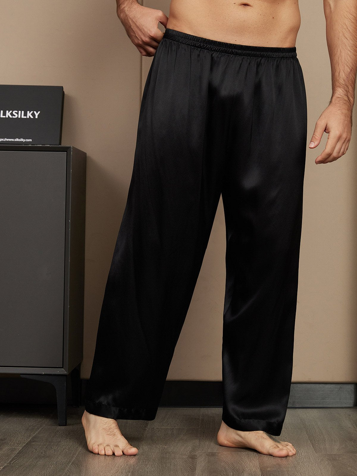 [Black] SilkSilky Pure Silk Mens Sleep Bottoms 004