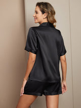 [Black] SilkSilky  Pure Silk Notch Collar Women's Pajamas 002,