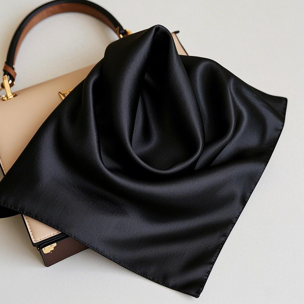[Black] SilkSilky Pure Silk Scarf 002