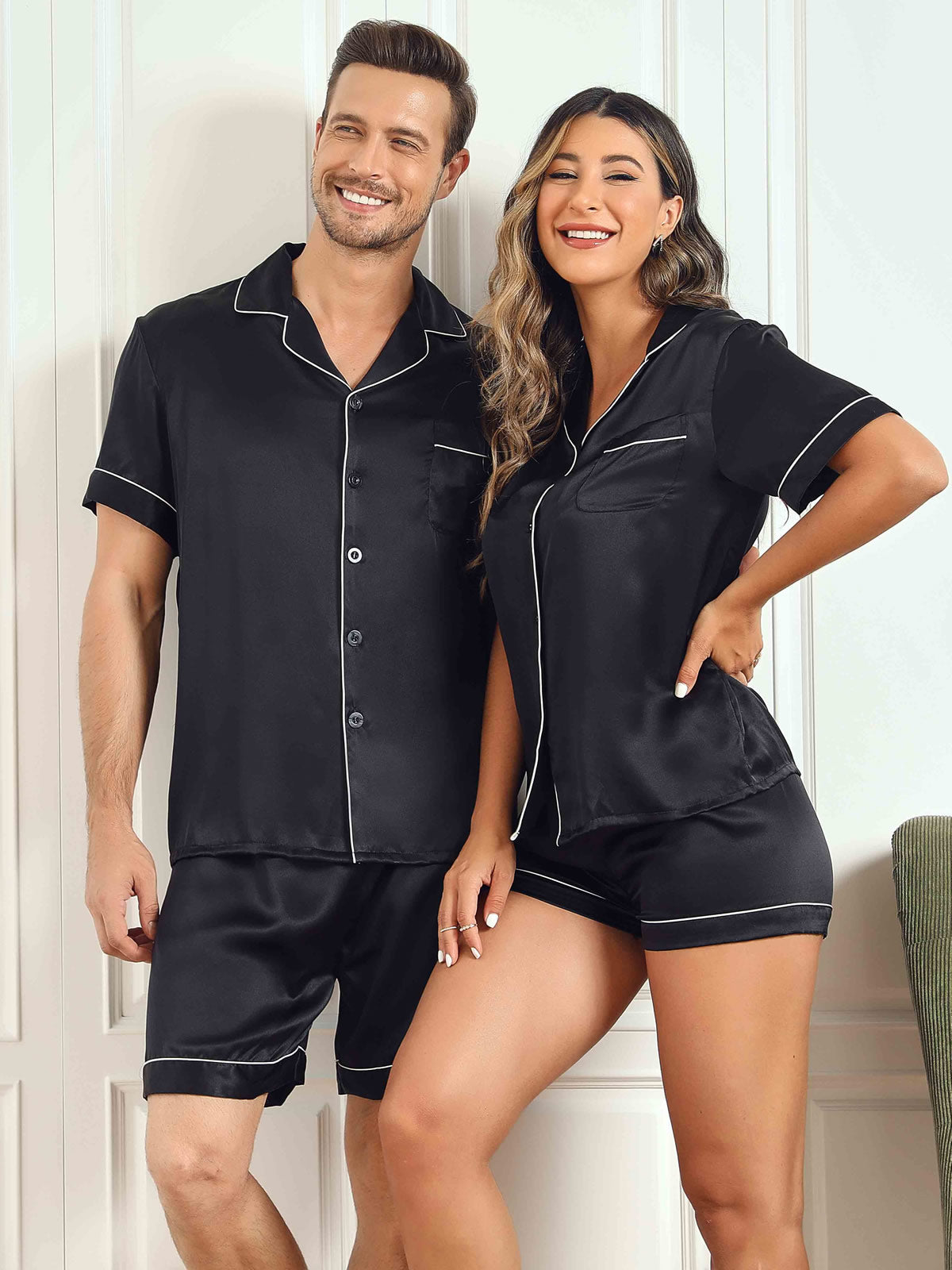 [Black] SilkSilky Pure Silk Short Sleeve Couple 001