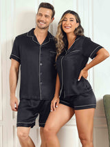 [Black] SilkSilky Pure Silk Short Sleeve Couple 001