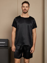 [Black] SilkSilky Pure Silk Short Sleeve Round Neck Men's Pajamas 001