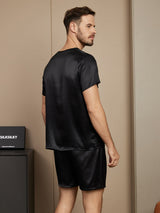 [Black] SilkSilky Pure Silk Short Sleeve Round Neck Men's Pajamas 002