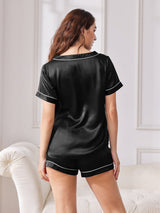 [Black] SilkSilky  Short Sleeve V Neck Women's Pajamas 002