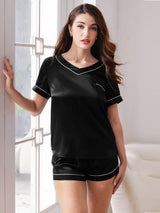[Black] SilkSilky  Short Sleeve V Neck Women's Pajamas 003