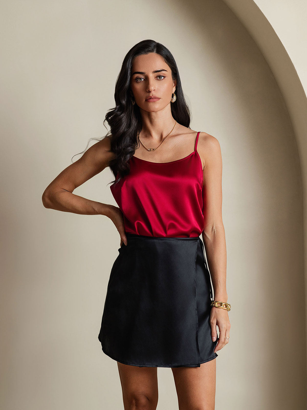 [Black] SilkSilky Pure Silk Skirt 004